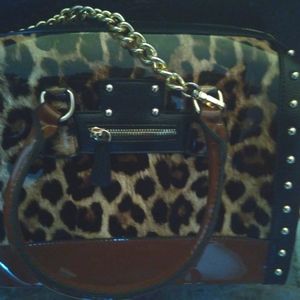 Boutique Square Medium Shine Leopard Print Tote  And Shoulder Bag